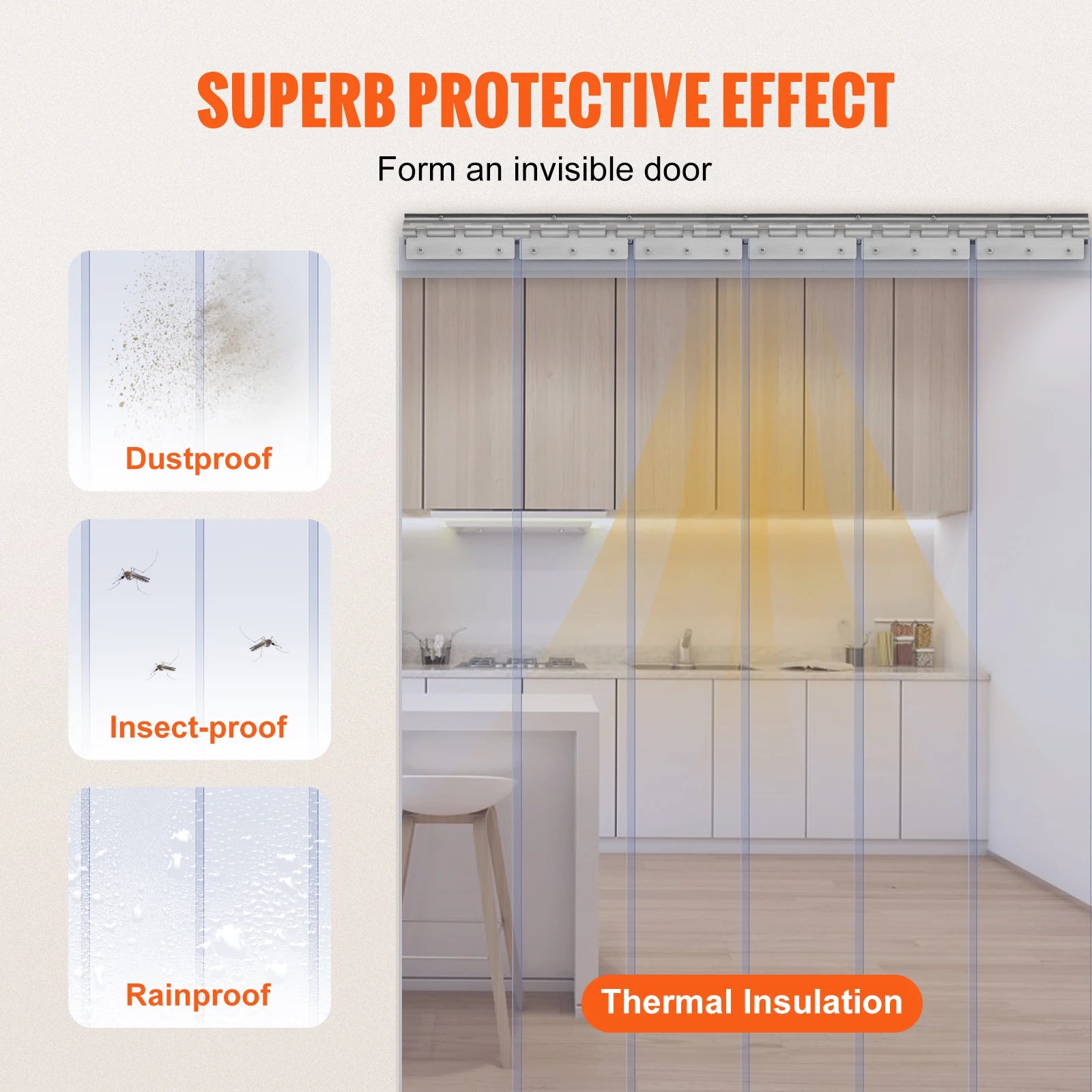 SucceBuy PVC Clear Strip Curtain 84" x 38"/48"/60" Plastic Windproof Door Freezer Curtain Hanging Strips for Warehouse Home