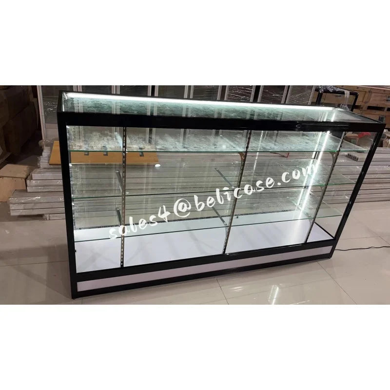 Custom, tobacco shop display counter with lighting smoke store high quality glass showcase display cases for Smoke Shop