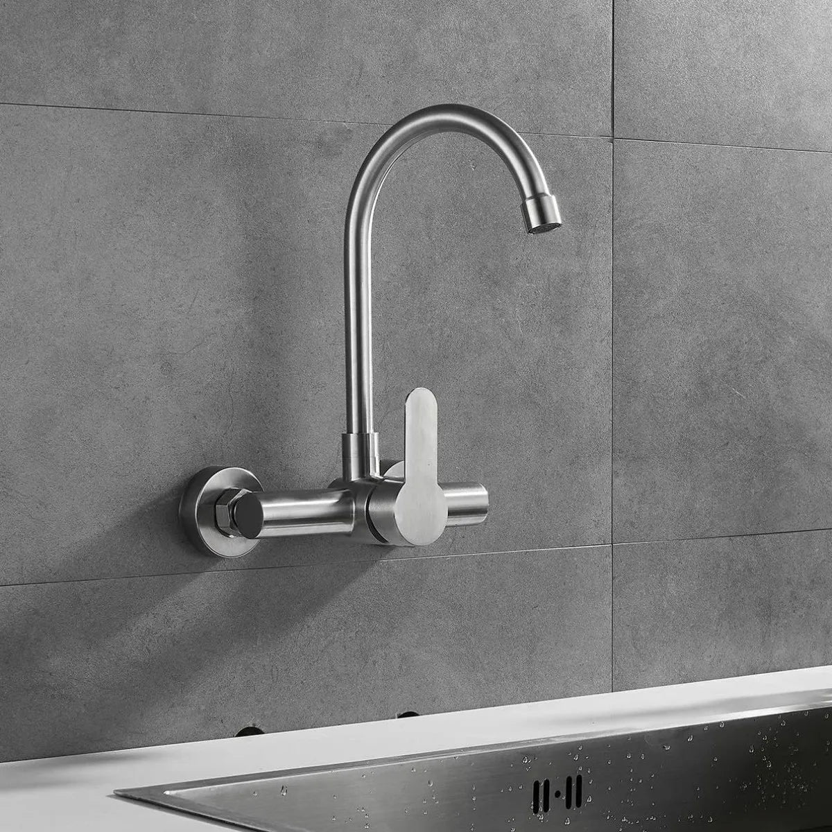 Stainless Steel Double Hole Wall Mounted Cold and Hot Faucet Balcony Rotating Kitchen Faucet Torneiras De Cozinha Batidora