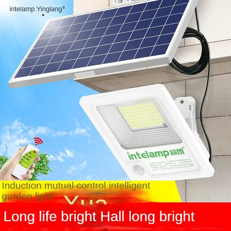 INTELAMP Solar Motion Sensor Floodlight with Remote Control, High Brightness 2500lm, 18000mAh, Suitable for Various Scenarios