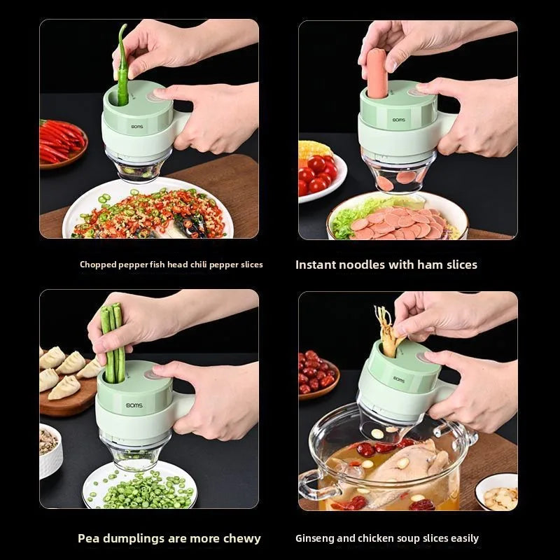 4In1 Electric Vegetable Cutter Set Handheld Wireless Electric Garlic Masher Food Chopper Meat Grinder Machine Food Peel Slice