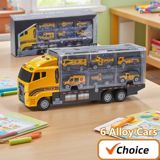 Children Transportation Firefighting Truck Set Equipped With 6 Small Engineering Vehicle Toy Car Suitable As A Gift For Children