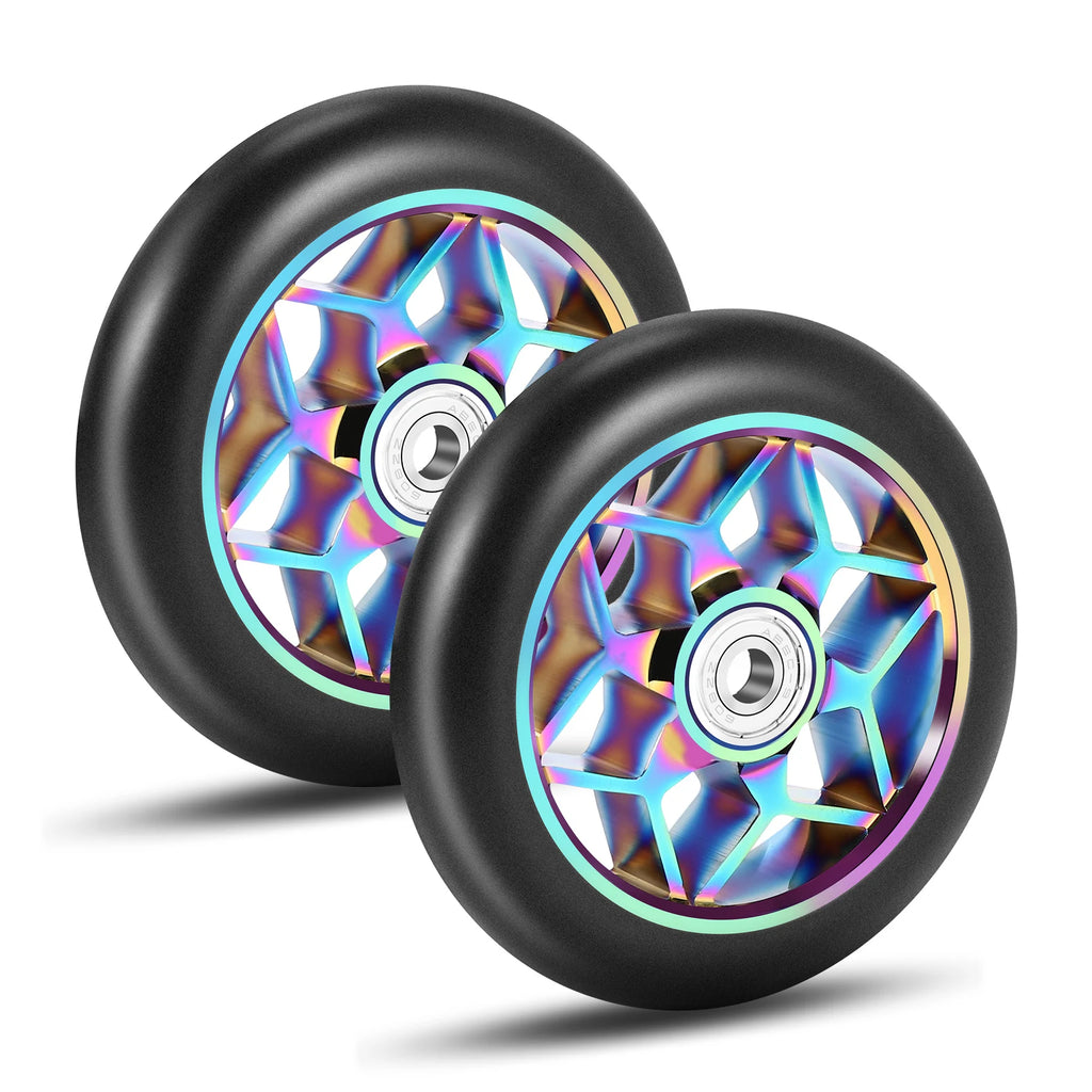 Trendy! 2 Pcs Scooter Accessories 110mm Scooter Wheels Colorful Pu Wheels Thick Stunt Car Wheels with Bearings(Black)