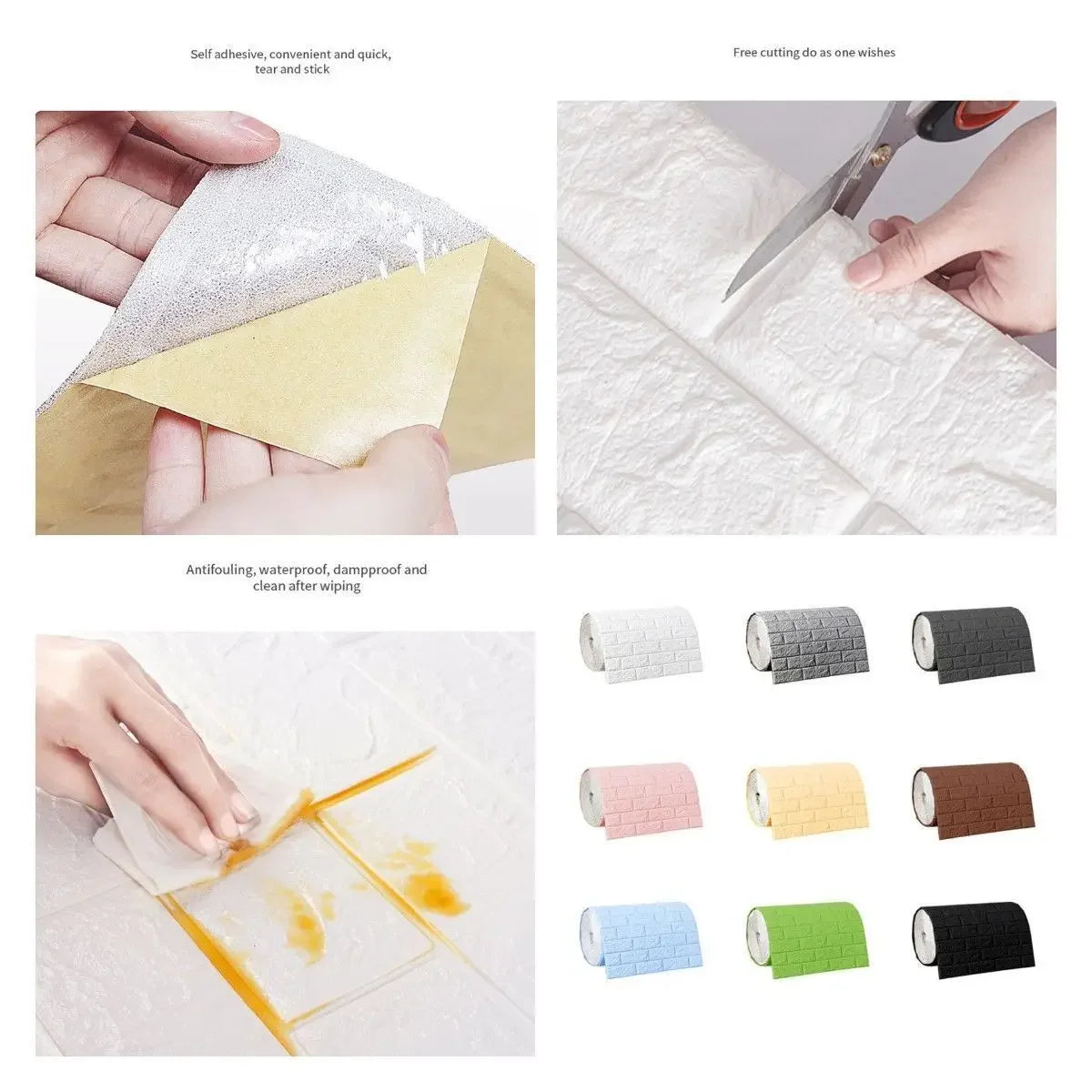 70cm*1/2/5/10m Brick DIY Wallpaper Foam Panels 3D Wall Stickers Self-adhesive Home Decor Living Room Kitchen Decor