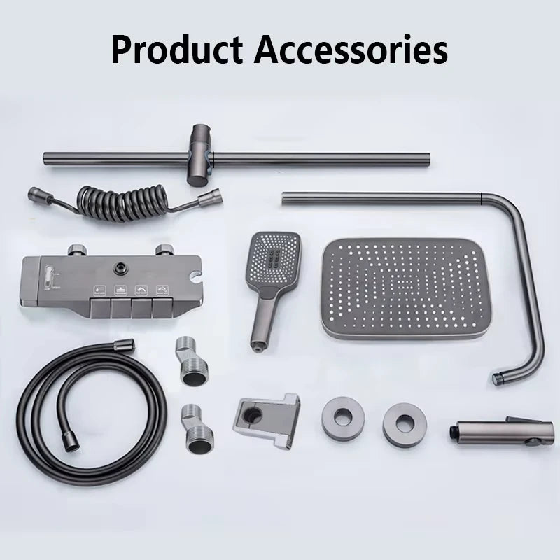 Bathroom Shower Set with LED Display Piano Keys Bath Shower Rain Shower Complete Bathroom Accessories