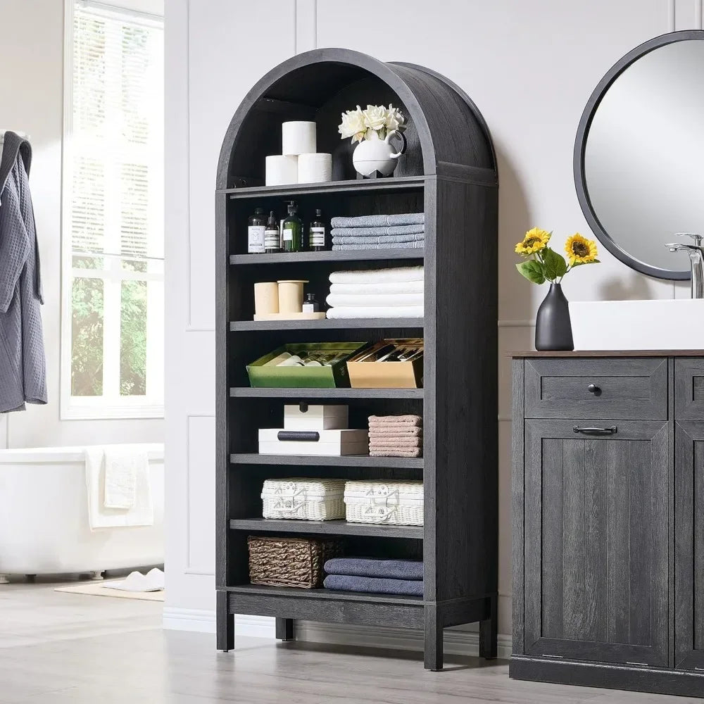 67" Tall Arched Bathroom Storage Cabinet,Modern Farmhouse Storage Cabinet with Adjustable Shelves,Wood Freestanding Cabinet