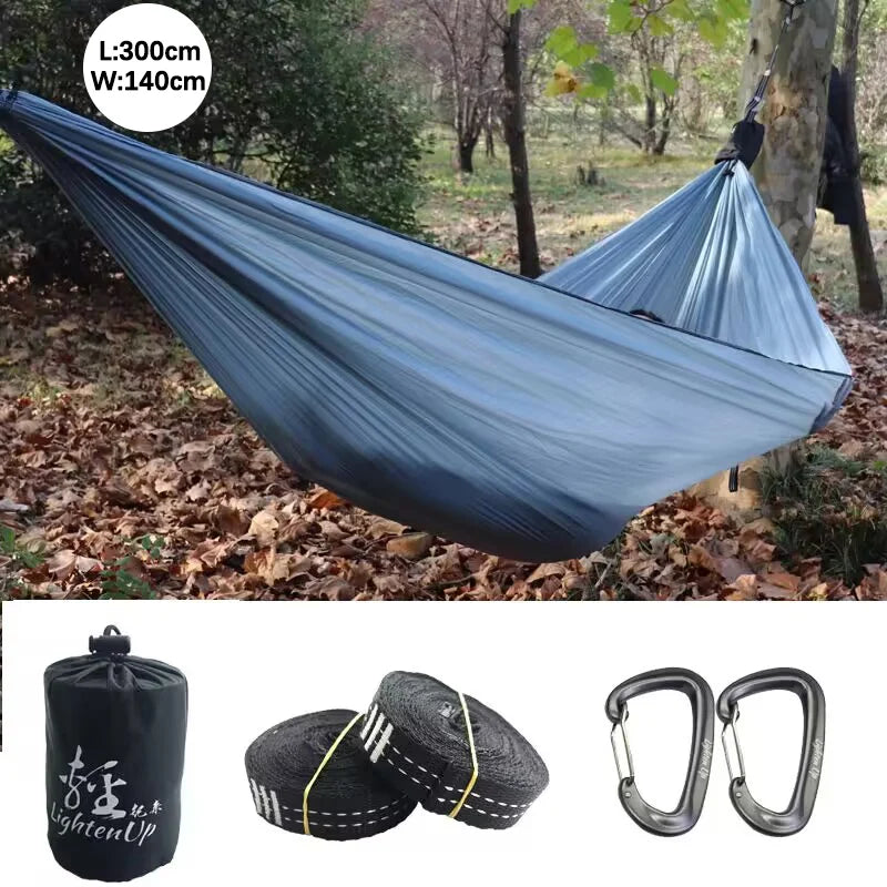 300x140cm Camping Parachute Hammock Single Portable Outdoor Indoor Nylon Hammock Adult Child Swing for Adventure Garden Backyard