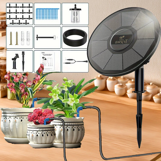 Solar drip irrigation kit, automatic watering system with timer mode, suitable for potted plants, balconies, courtyards