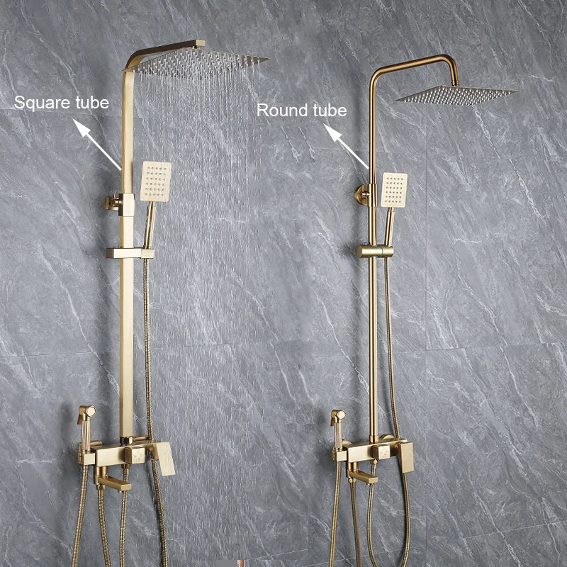 OXG Brushed Nickel Gold Shower Faucet Bathroom Shower Mixer Crane Shower System Rainfall Shower Set Rain Column Bidet Faucet