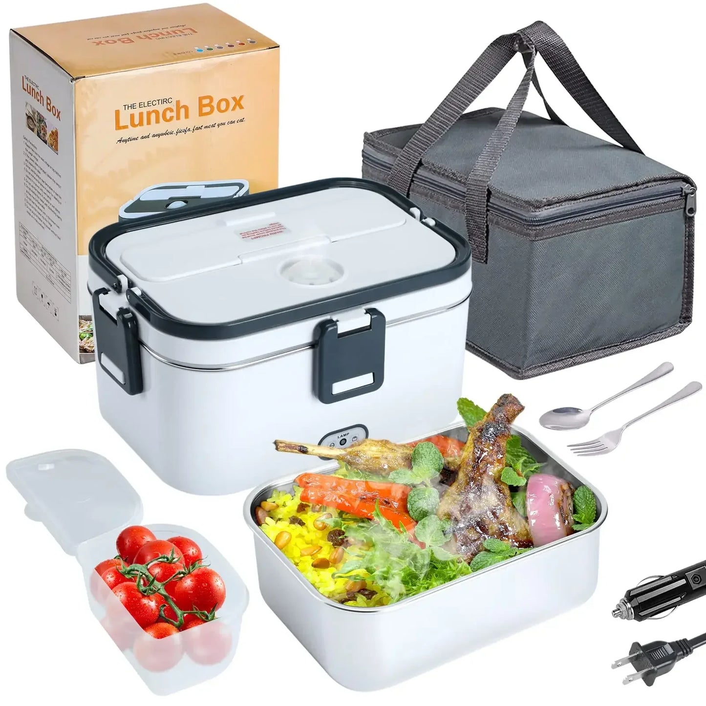 1.8L Electric Lunch Box 60W Food Heated 12V-24V 2-In-1 Portable Food Warmer Heater for Car/Truck/Home Self in-car Heating Box
