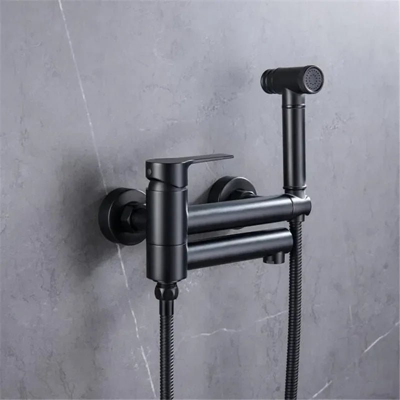 Bathtub Shower Set Wall Mounted Brushed Gold Rotatable ,Bidet Faucet  Bathroom Bath & Shower Mixer Tap Brass