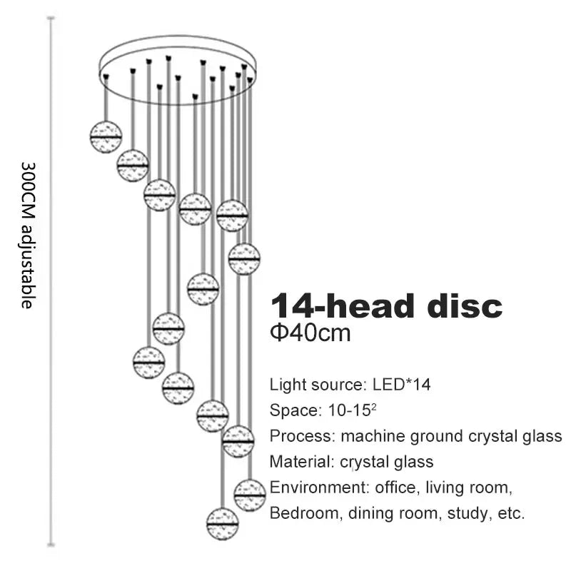 Spiral Staircase Living Room Chandeliers Crystal Ball Led Ceiling Light Lustre Living Dining Room Modern Home Decor Pendant Lamp