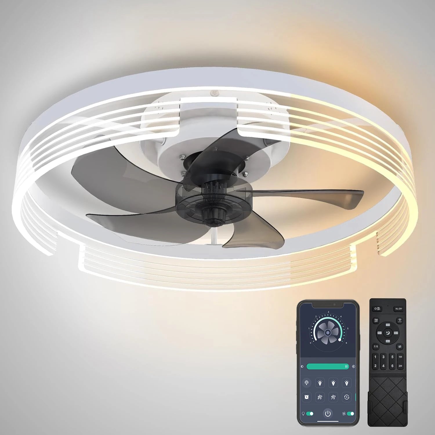 RGB TUYA Modern Ceiling Fan (With Lighting) Silent LED Dimmable Ceiling Fan (With Remote Control) for Bedroom Study Dining Room