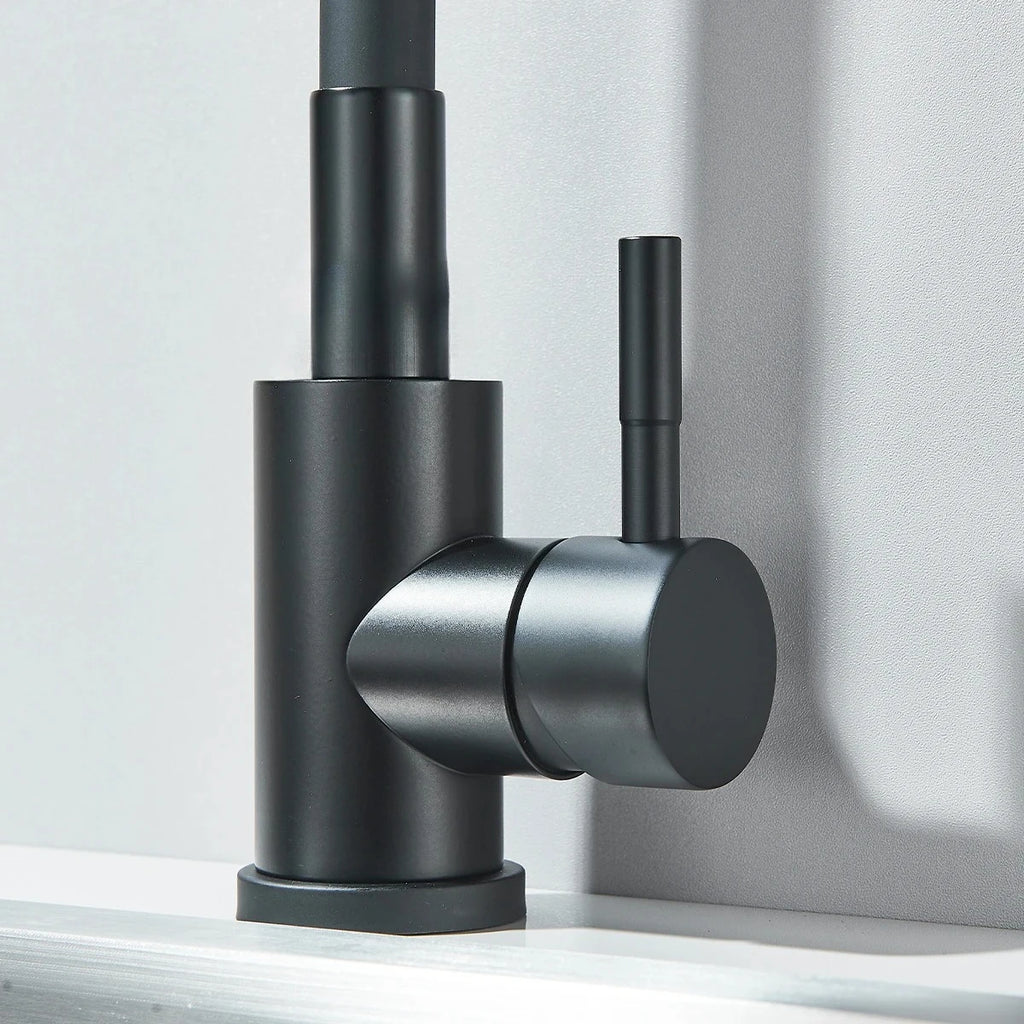 Kitchen Sink Faucet Matte Black 2 Modes Flexible Pipe Hot and Cold Water Mixing Tap Single Handle Free Rotation Tap