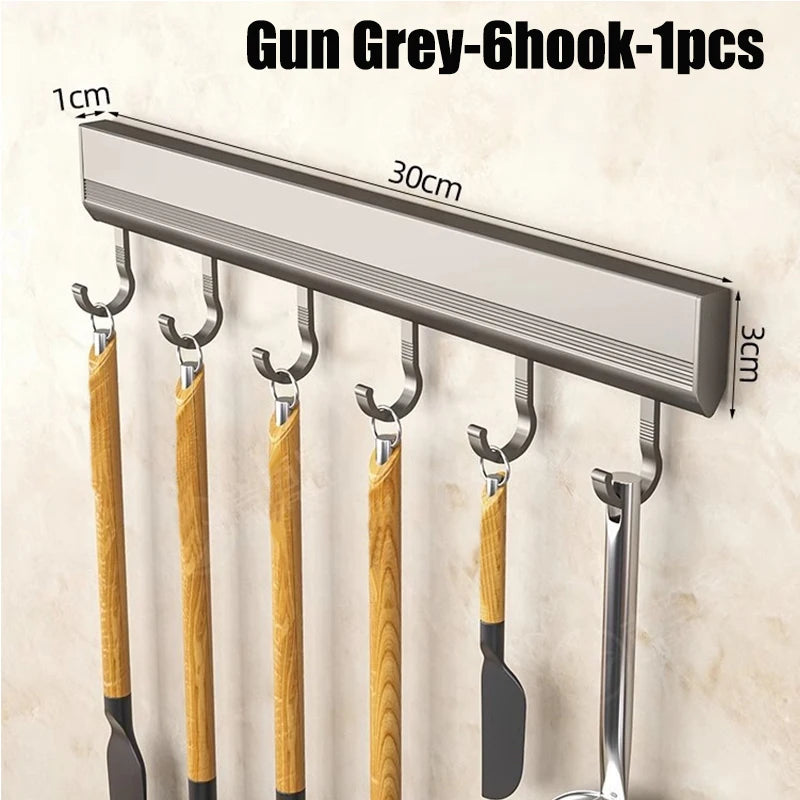 Kitchen Storage Rack Aluminum Alloy Hook Rack Wall Mounted Kitchen Utensil Storage Rack Bathroom Robe Towel Hanger
