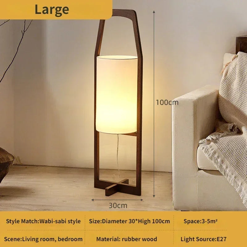 Vintage Wooden E27 Led Floor light Wabi Sabi Fabric Floor lamp for Hotel Bedroom living Room Tea Room Japan Wood Floor Lamp