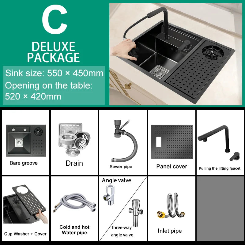 Cup Washer Hidden Sink Stainless Steel Kitchen Sinks Coffee Shop Bar Samll Single Slot With Lid Balcony Garden Washing Basin