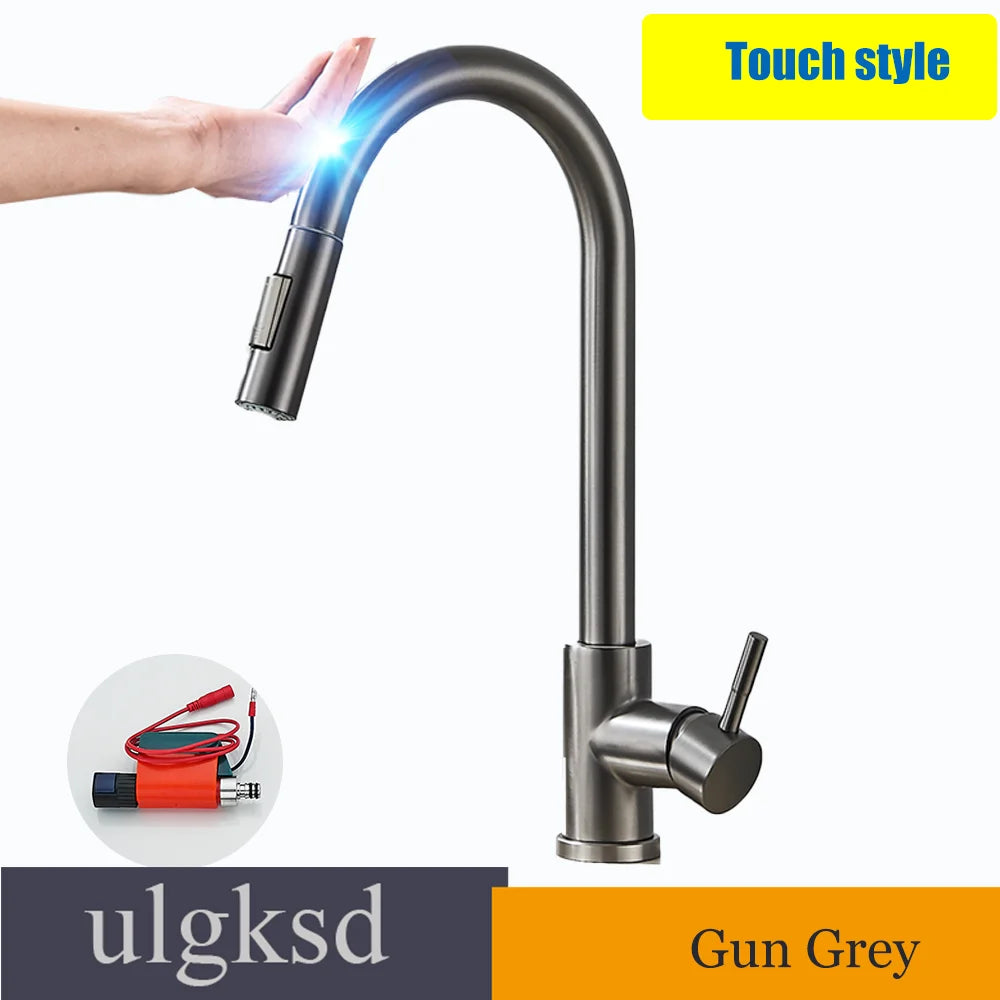 ULGKSD Sensor Kitchen Faucet Stainless Steel Touch Control Mixer Tap Hot and Cold Water Single Handle Sink Sensitive Sink Faucet