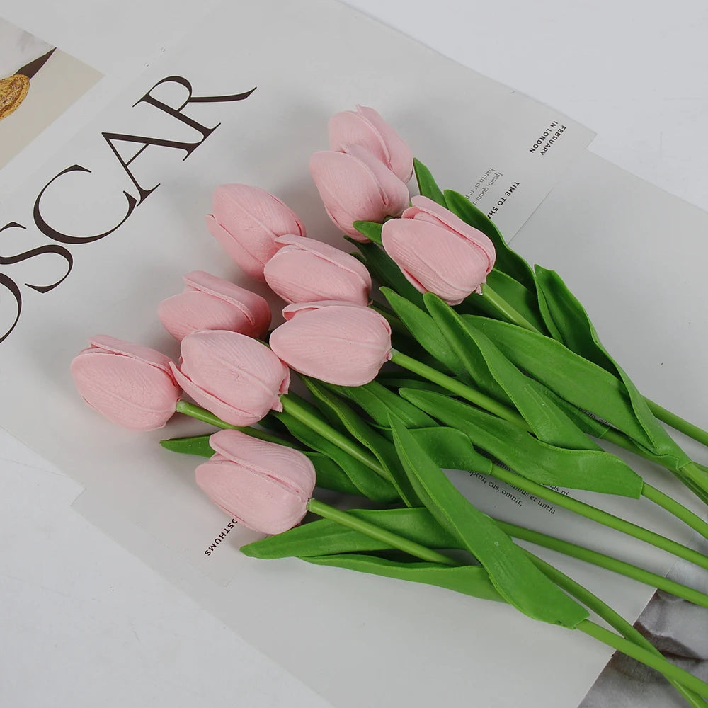 5 PCS Tulips Artificial Flowers Bunch Real Touch Tulip Flowers for Home Wedding Fake Flowers Bridal Bouquet Decoration