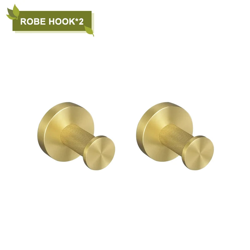 Brushed Gold Stainless Steel Bathroom Hardware Set Towel Rack Coat Hook Towel Bar Toilet Paper Holder Soap Dish Accessories