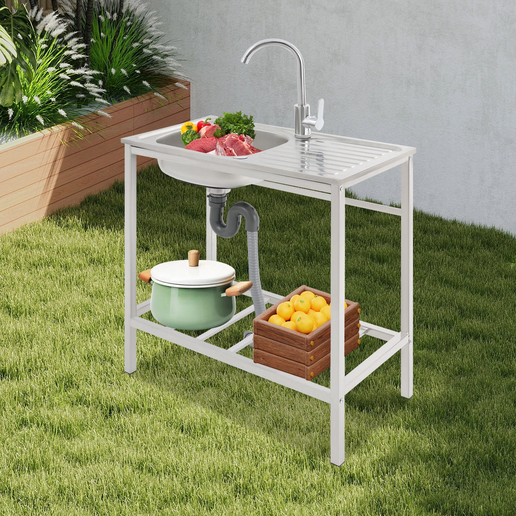 29.5*15.7*29.5in Kitchen Single Bowl Sink Free Standing Sink with Operation Countertop and Bottom Shelf 360° Adjustable Faucet