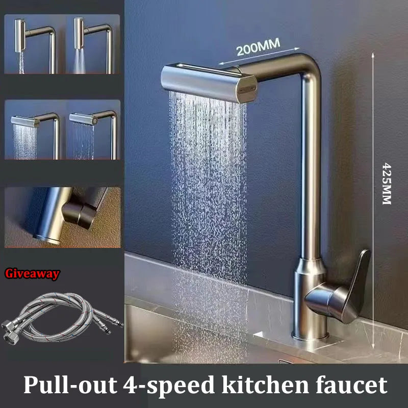 Stainless Steel High Quality Kitchen Faucet Pull-out Sink Household Sink Kitchen Hot and Cold Faucet Rotatable