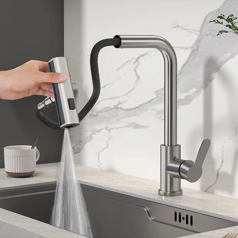 4 Mode Gray Kitchen Faucets Pull Out Rotation Waterfall Black Stream Sprayer Head Sink Mixer Brushed Nickle Water Tap Accessorie
