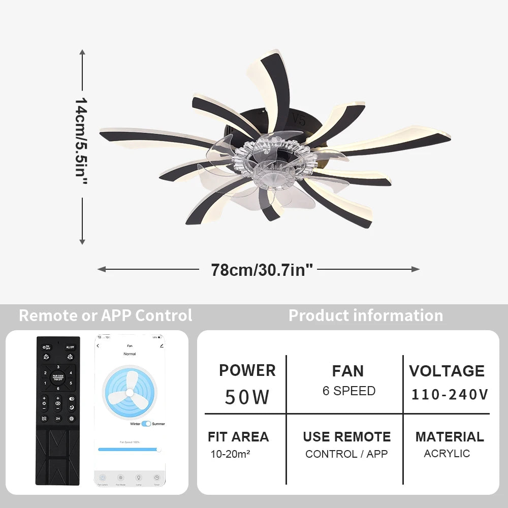 Ceiling Fan Lights For Living Children's Bedroom Dining Room Fixture Indoor Lighting Remote Control Dimmable Lamps Lustres