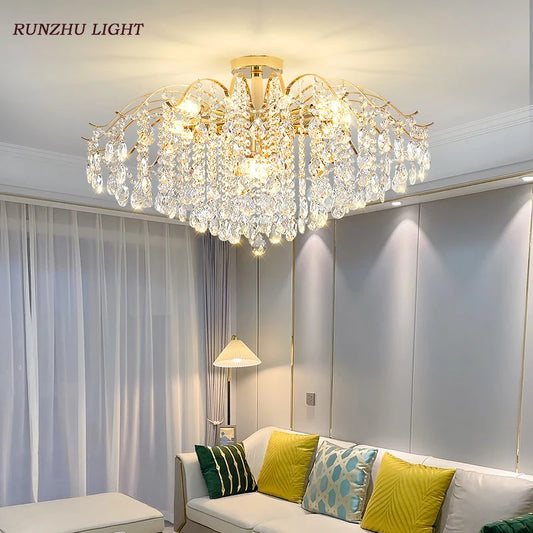 Light Luxury Crystal Living Room Lamp French Net Red Ceiling Lamp Master Bedroom Room Lamp Creative Restaurant Lamp LED Lamp