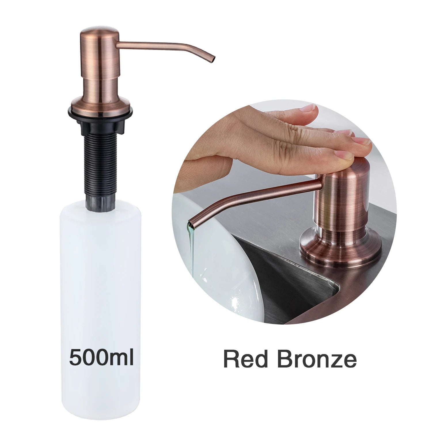 500ml Stainless Steel Detergent Dispensers Kitchen Sink Liquid Dispenser Soap PE Bottle for Bathroom Bronze Soap Dispensers