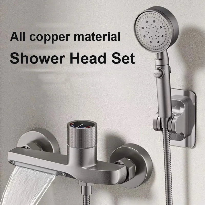 Heavy-Duty Brass Shower System - Thermostatic Mixer Valve with Anti-Leak Hose & Adjustable Bracket