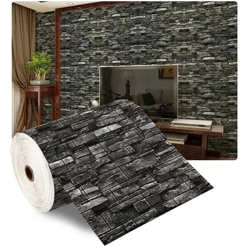 70cm*1/2/5/10m Brick DIY Wallpaper Foam Panels 3D Wall Stickers Self-adhesive Home Decor Living Room Kitchen Decor