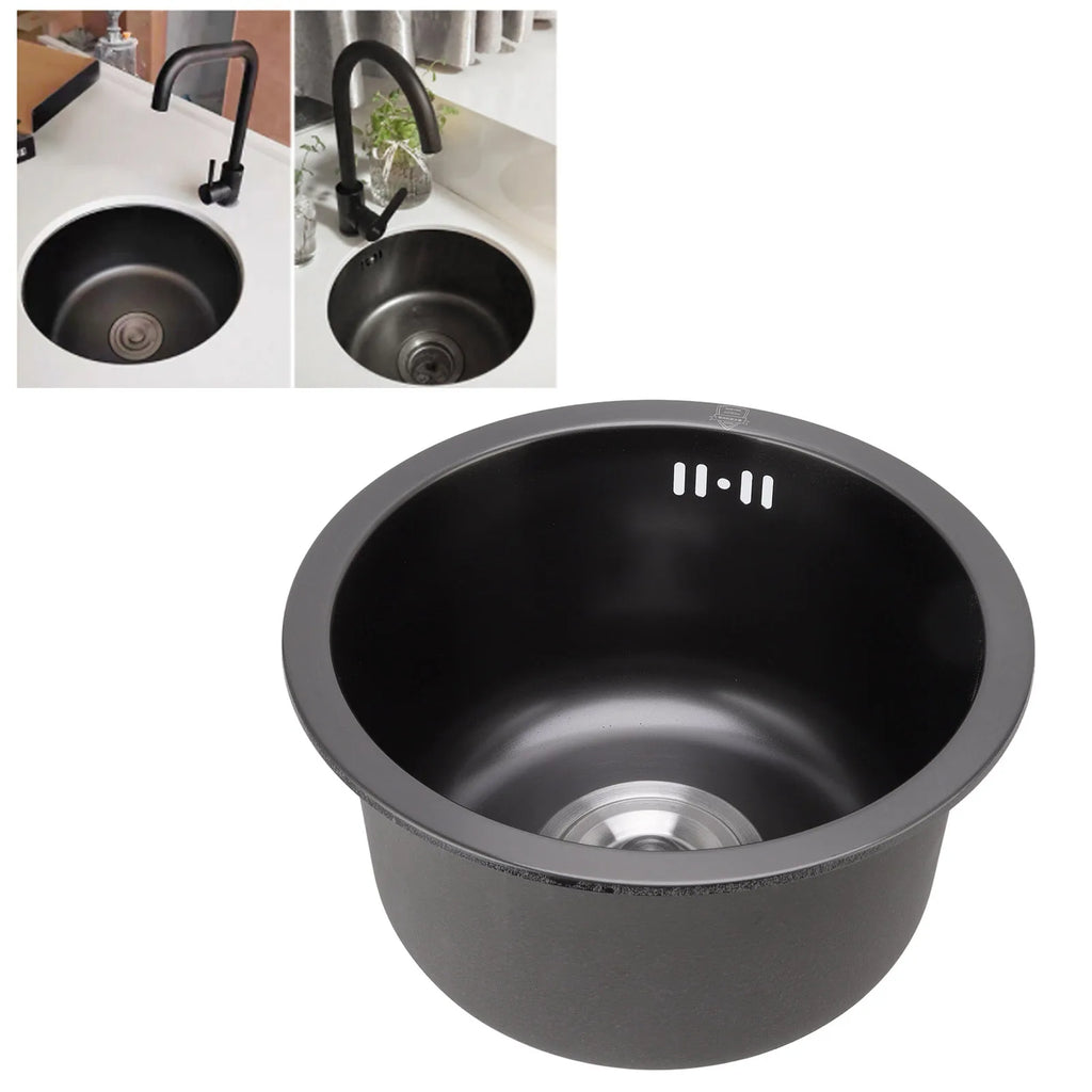 Kitchen Round Sink Mini Round Kitchen Sink Stainless Steel Bar Round Basin with Drainpipe Fitting 30cm Diameter Bar Round Sink