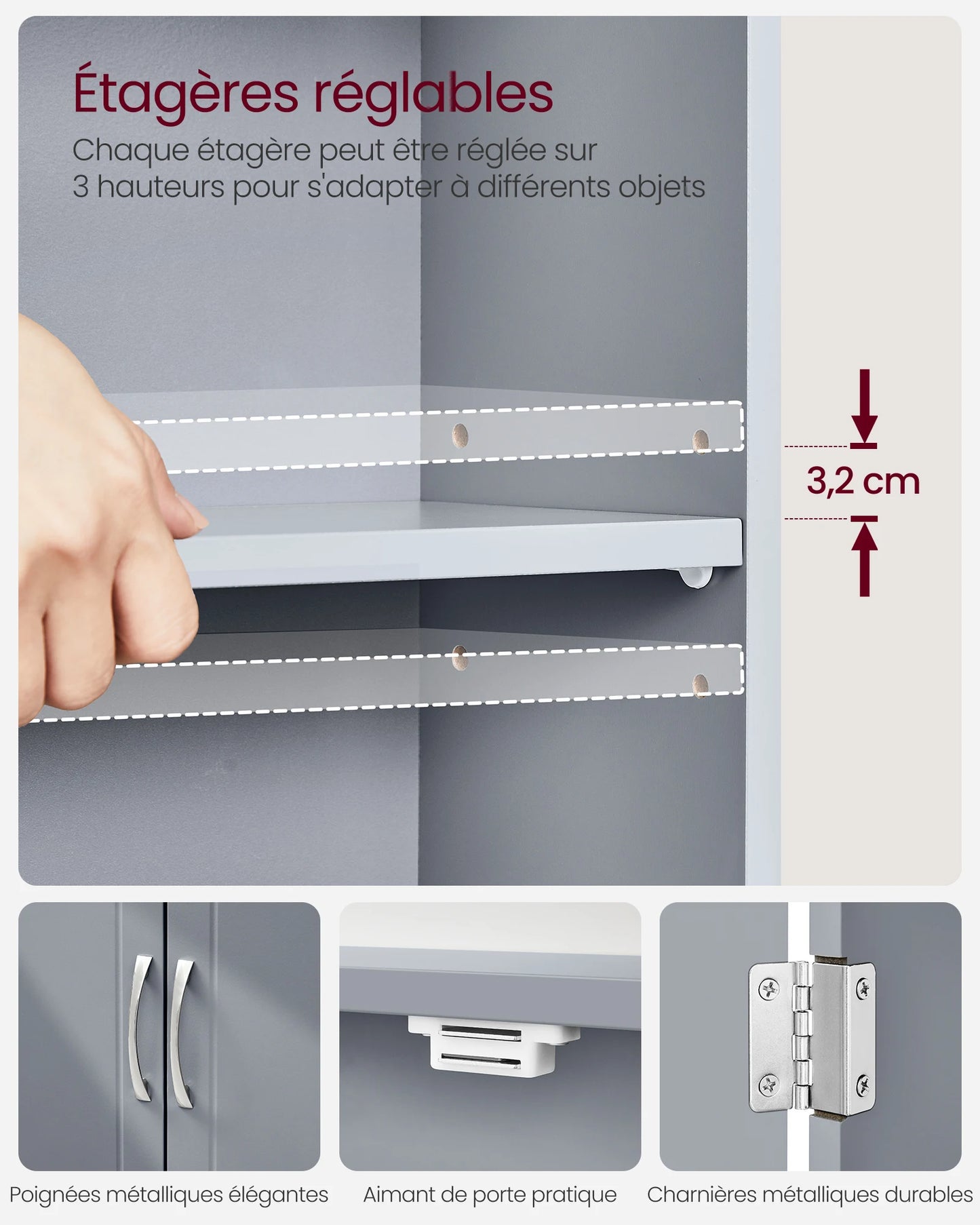VASAGLE Bathroom Wall Cabinet with Adjustable Shelves 18 x 60 x 60 cm