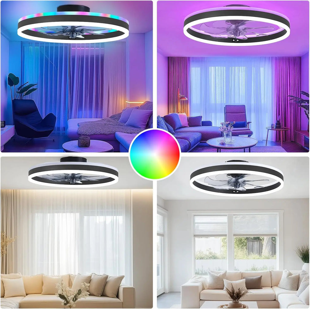 RGB TUYA Modern Ceiling Fan (With Lighting) Silent LED Dimmable Ceiling Fan (With Remote Control) for Bedroom Study Dining Room