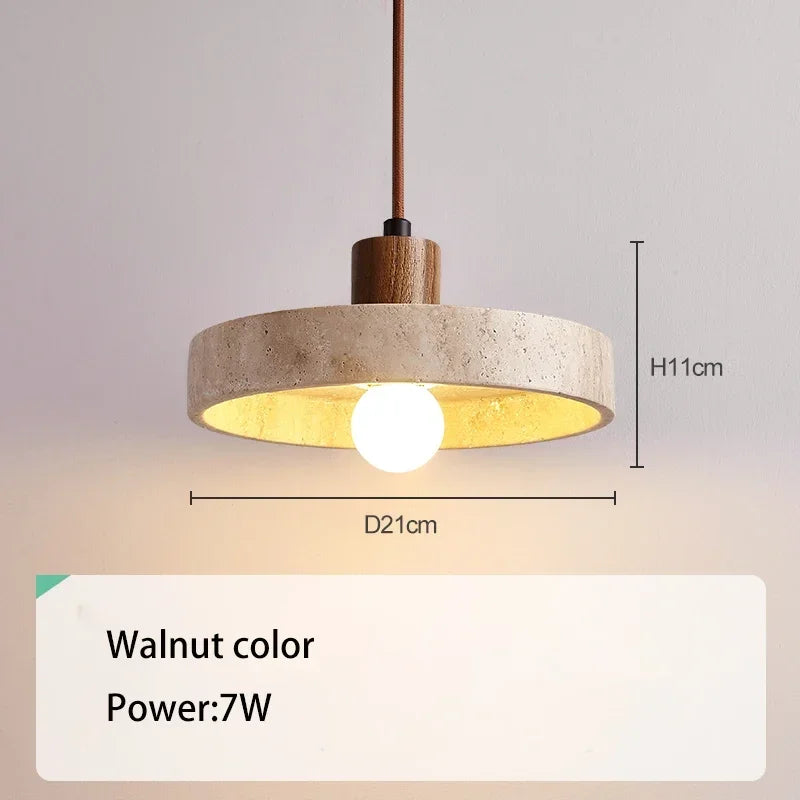 Wabi sabi Yellow Travertine Pendant Light Nordic Retro for Dining Table Bedside Flying Saucer Design LED Cream Style Lighting