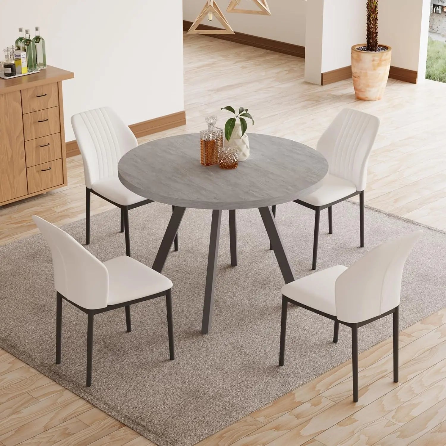 Round Dining Table Set, Mid Century Modern Small Round Dining Table Set, Saving Space