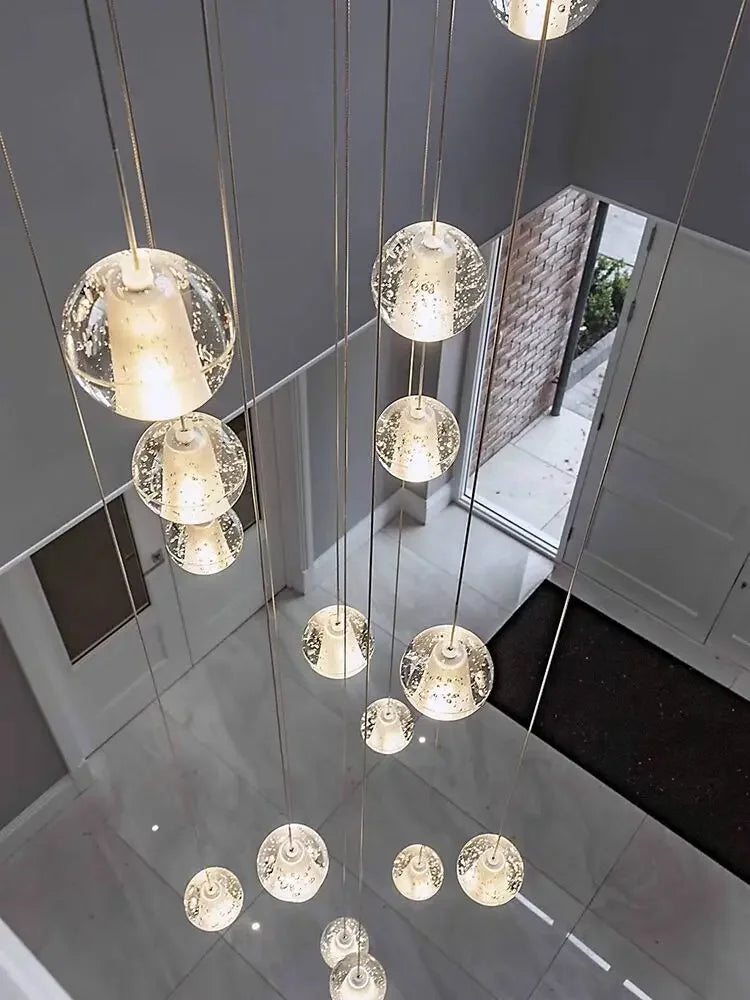 Spiral Staircase Living Room Chandeliers Crystal Ball Led Ceiling Light Lustre Living Dining Room Modern Home Decor Pendant Lamp