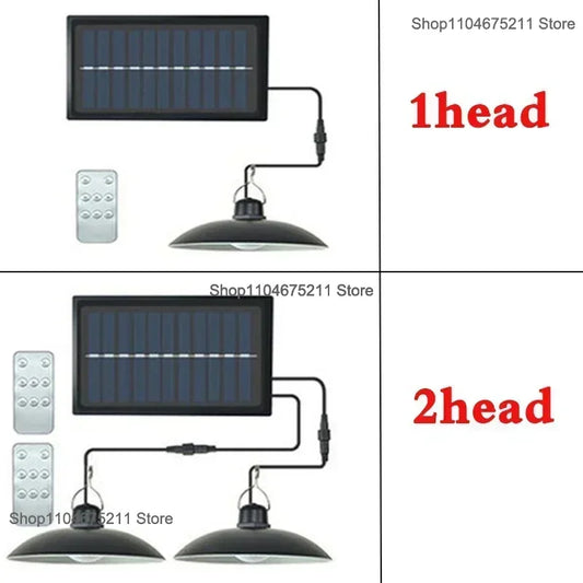Solar Pendant Light Outdoor Waterproof LED Lamp Double-head Chandelier Decorations with Remote Control for Indoor Shed Barn Room