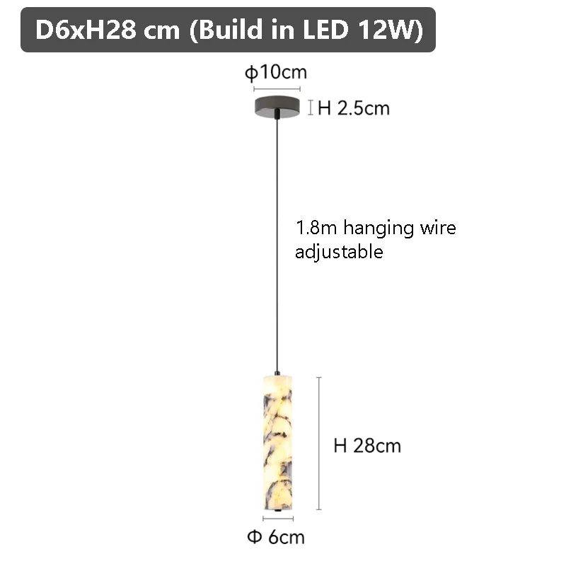 Luxury Black Cylinder Natural Stone Pendant Lamp High-end Bedside LED Chandelier Living room Decoration Home Hanging Lights