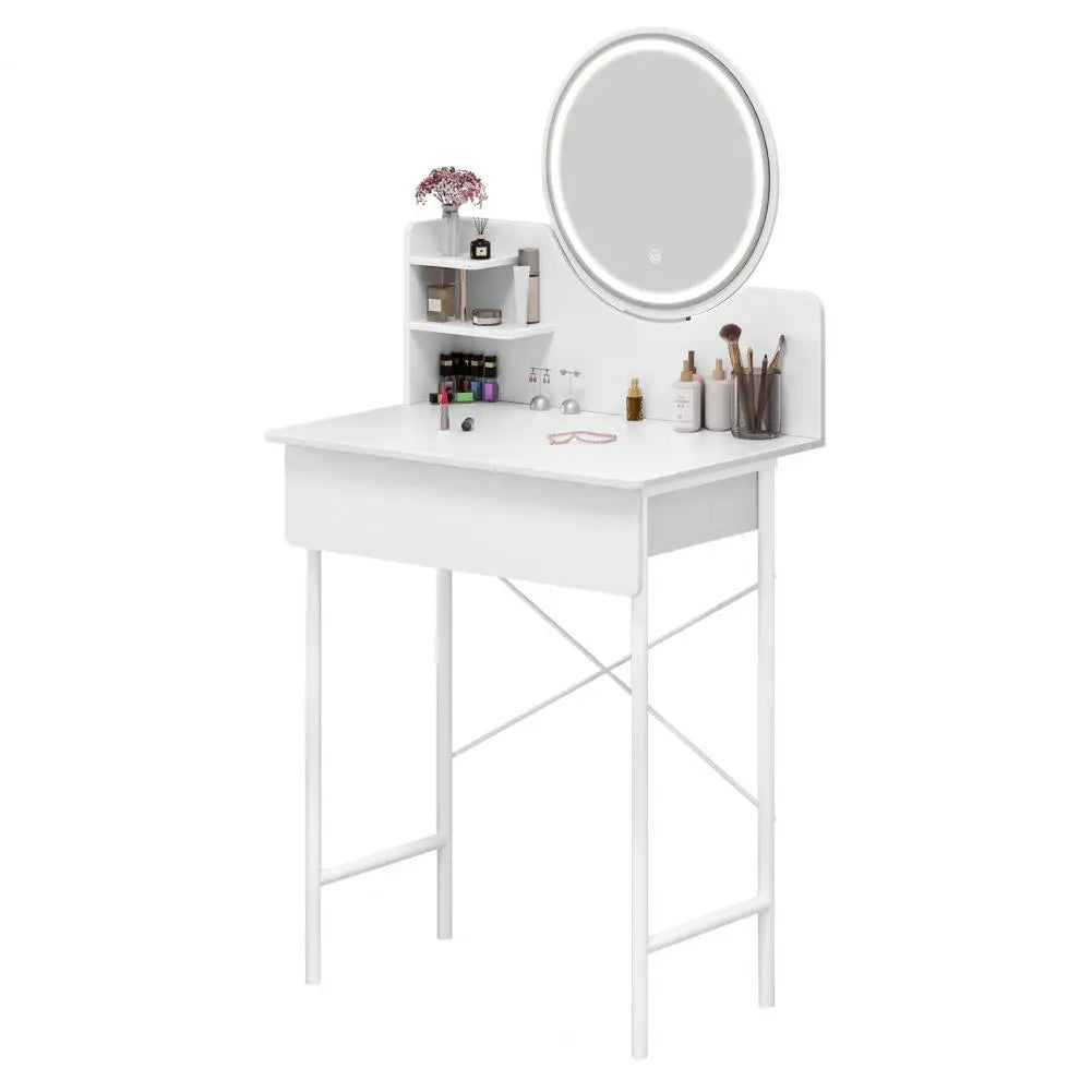 1SET Dresser Vanity Makeup Table Girl Women Dressing Table with 3level Adjustable LED Mirror for Bedroom Gift Makeup Vanity Desk