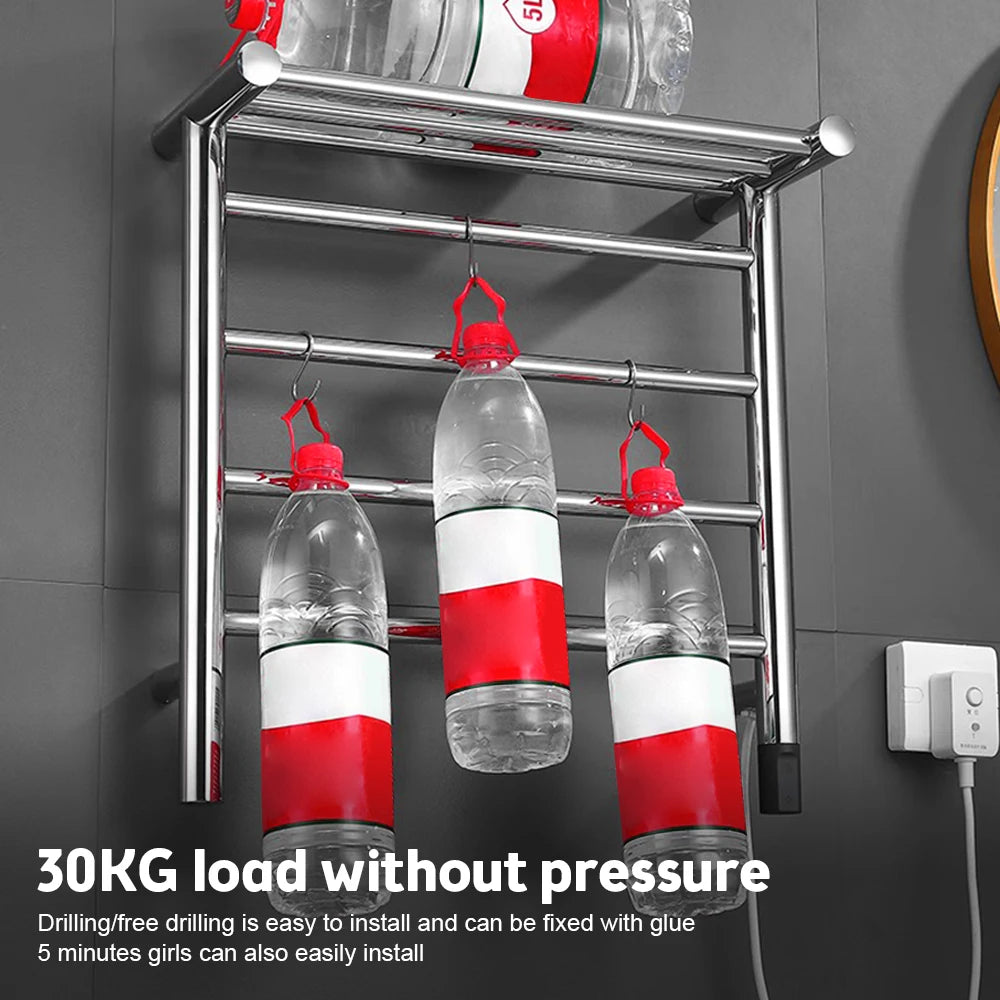 WiFi Electric Towel Warmer Rack 45W 24V 4 Bars Towel Warmer with Top Shelf Timer Wall Mounted IPX4 Waterproof Heated Towel Racks