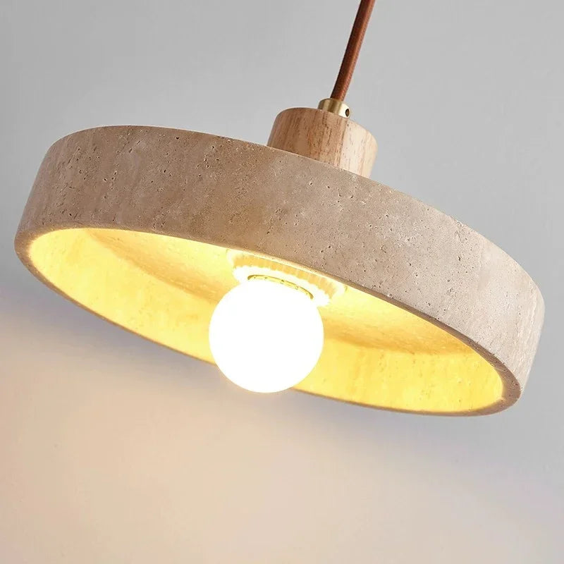 Wabi sabi Yellow Travertine Pendant Light Nordic Retro for Dining Table Bedside Flying Saucer Design LED Cream Style Lighting