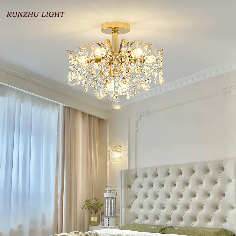 Light Luxury Crystal Living Room Lamp French Net Red Ceiling Lamp Master Bedroom Room Lamp Creative Restaurant Lamp LED Lamp
