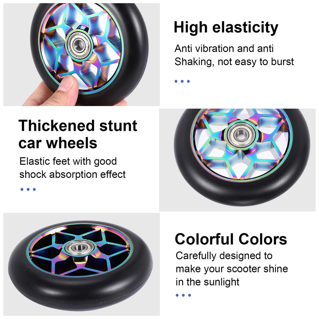 Trendy! 2 Pcs Scooter Accessories 110mm Scooter Wheels Colorful Pu Wheels Thick Stunt Car Wheels with Bearings(Black)