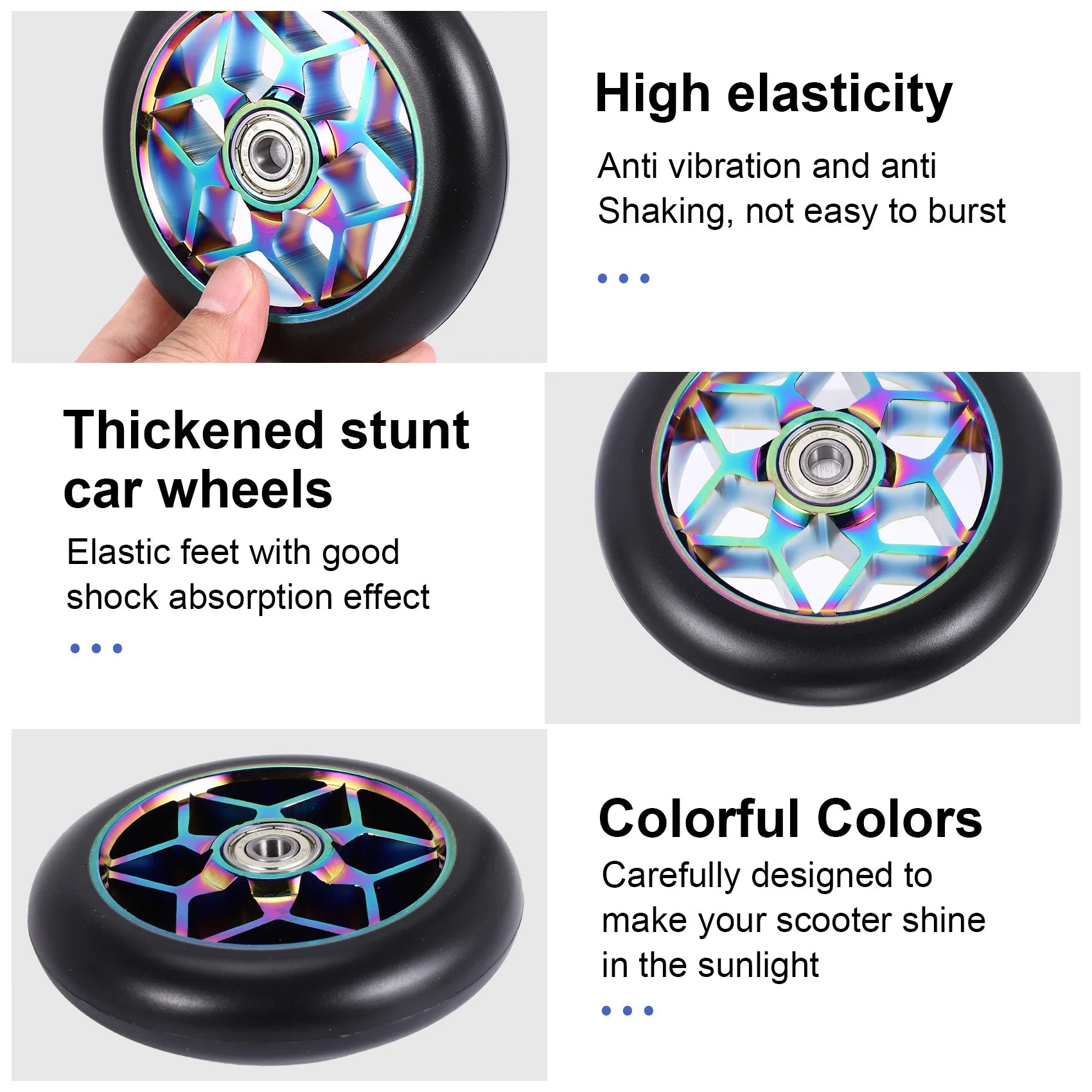Trendy! 2 Pcs Scooter Accessories 110mm Scooter Wheels Colorful Pu Wheels Thick Stunt Car Wheels with Bearings(Black)