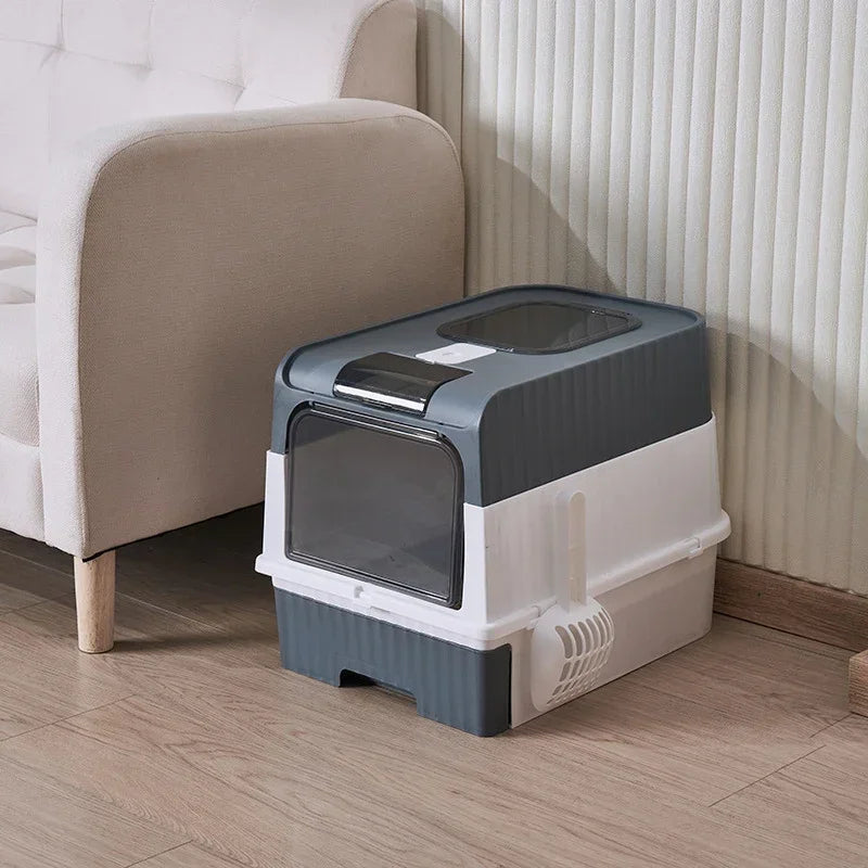 Pet Litter Box Kitten Anti Splash Toilet Fully Enclosed Spill proof Deodorant Cat Toilet Plastic Sandbox Cat Bedpan Sanitary Tra
