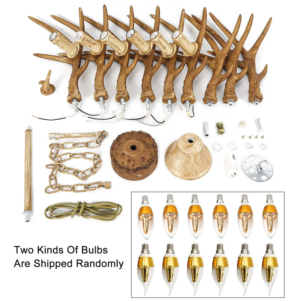Retro Brown Antler Chandelier 6 Heads Deer Horn Ceiling Light Pendant Lamp 220V