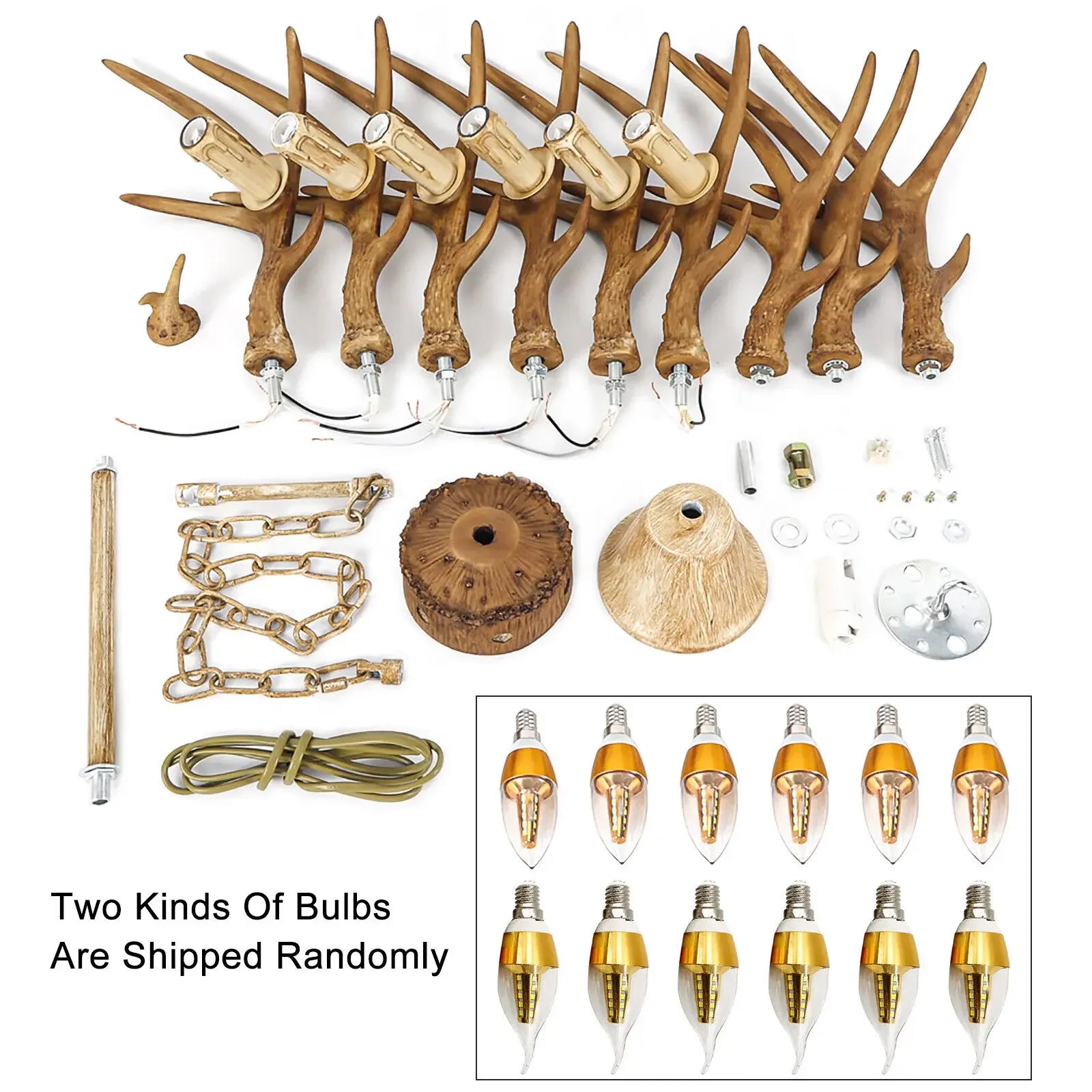 Retro Brown Antler Chandelier 6 Heads Deer Horn Ceiling Light Pendant Lamp 220V