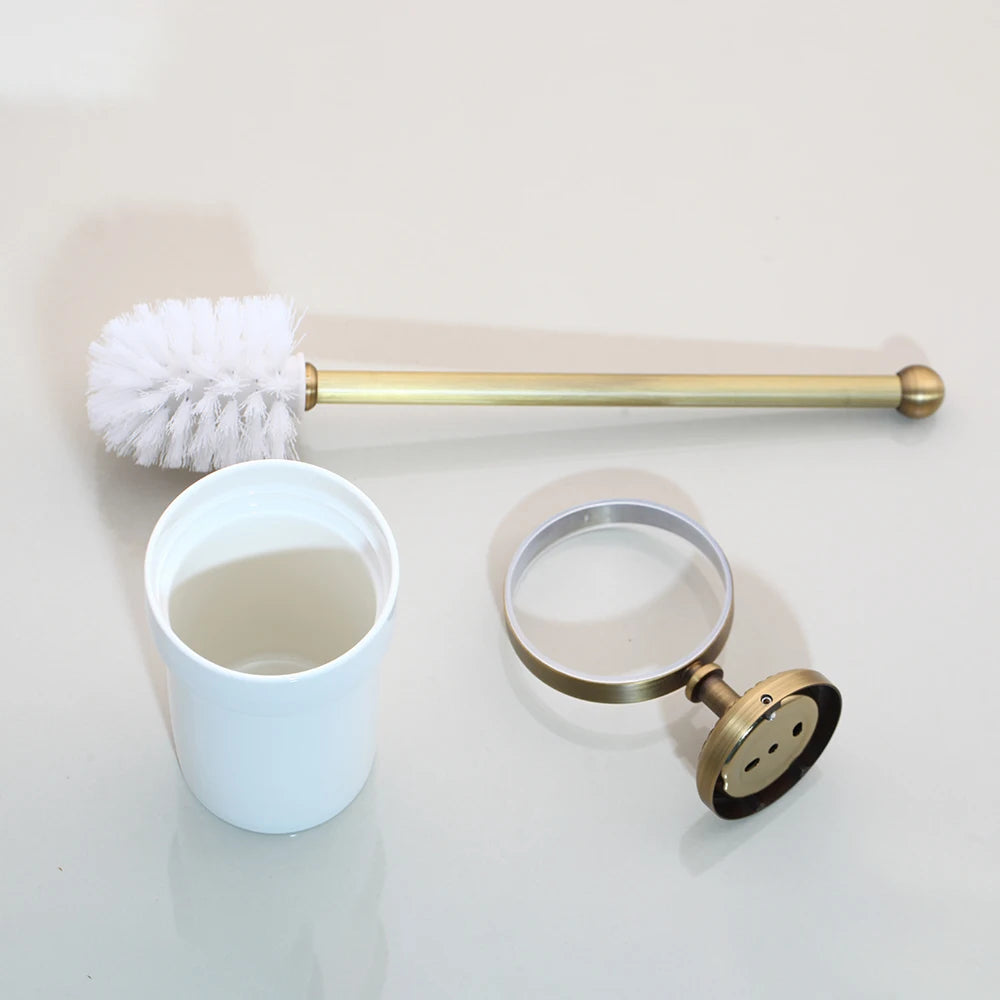 KEMAIDI Antique Brass Bathroom Accessories paper Holder Toilet Brush Rack Commodity Basket Shelf Soap Dish Robe Hook Hair Dryer